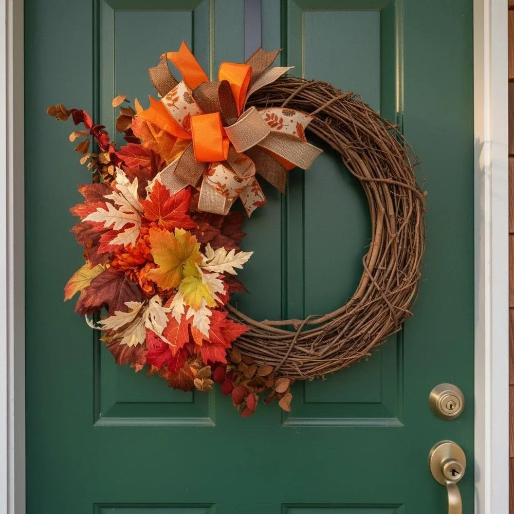 Handmade Fall Foliage Wreath; Autumn Wreath